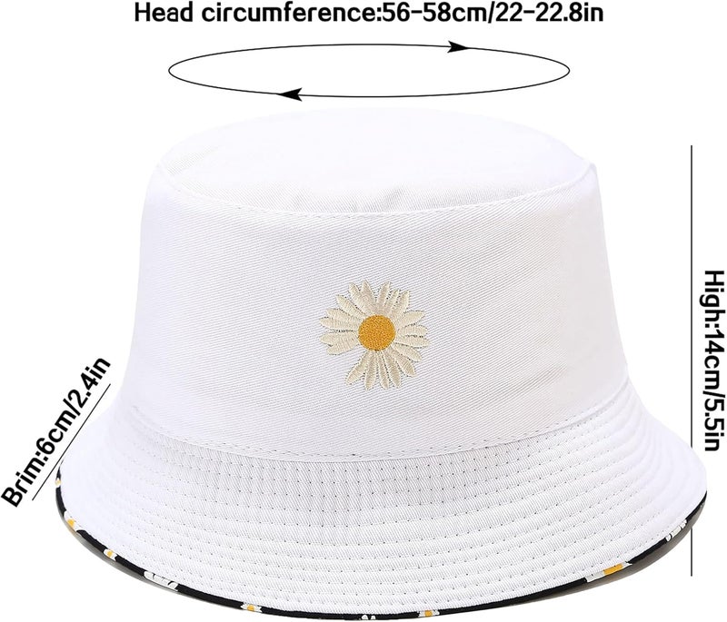 EYBF Flower Reversible Bucket Hat Cotton Summer Travel Beach Sun Hats Emboridery for Women Men - Image 5